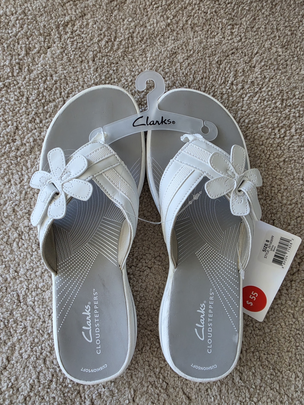 Clarks White Floral Cloudsteppers Slip-On Sandals